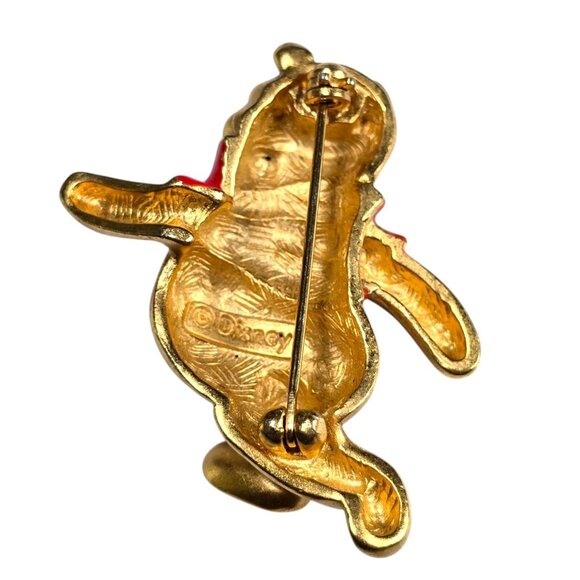 Vintage Disney Winnie the Pooh Brooch Pin Gold Red Enamel Running Bear 1990s - Picture 5 of 9